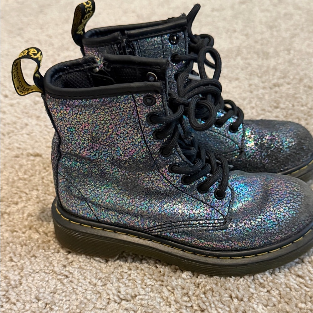 Dr. Martens Delaney Glitter Combat Boots Kids Size 12Y Sparkle Zip Lace Up
